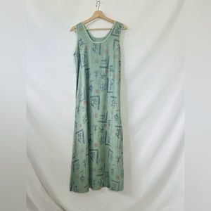 RARE Y2K Citron Santa Monica Sage Green Asian Inspired Rayon Midi Sundress